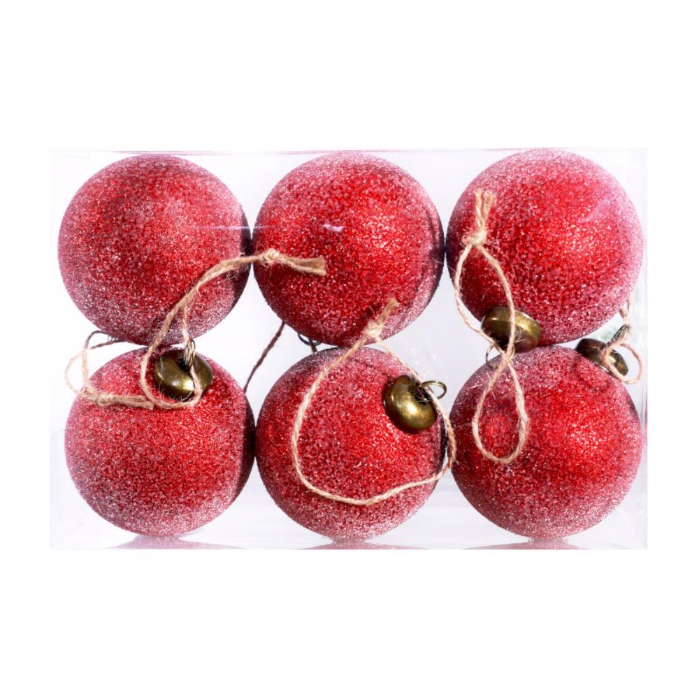 

6pcs Plastic Christmas Ball 6/8cm Christmas Tree Pendant DIY Supplies Frost Ball Xmas S красный