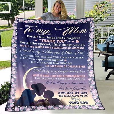 To My Mom/Dad Blanket From Son/Daughter Rose with Moon Soft Light Weight Blanket Love You Gift for Mother/father Mother's Day Gift Purple Blanket