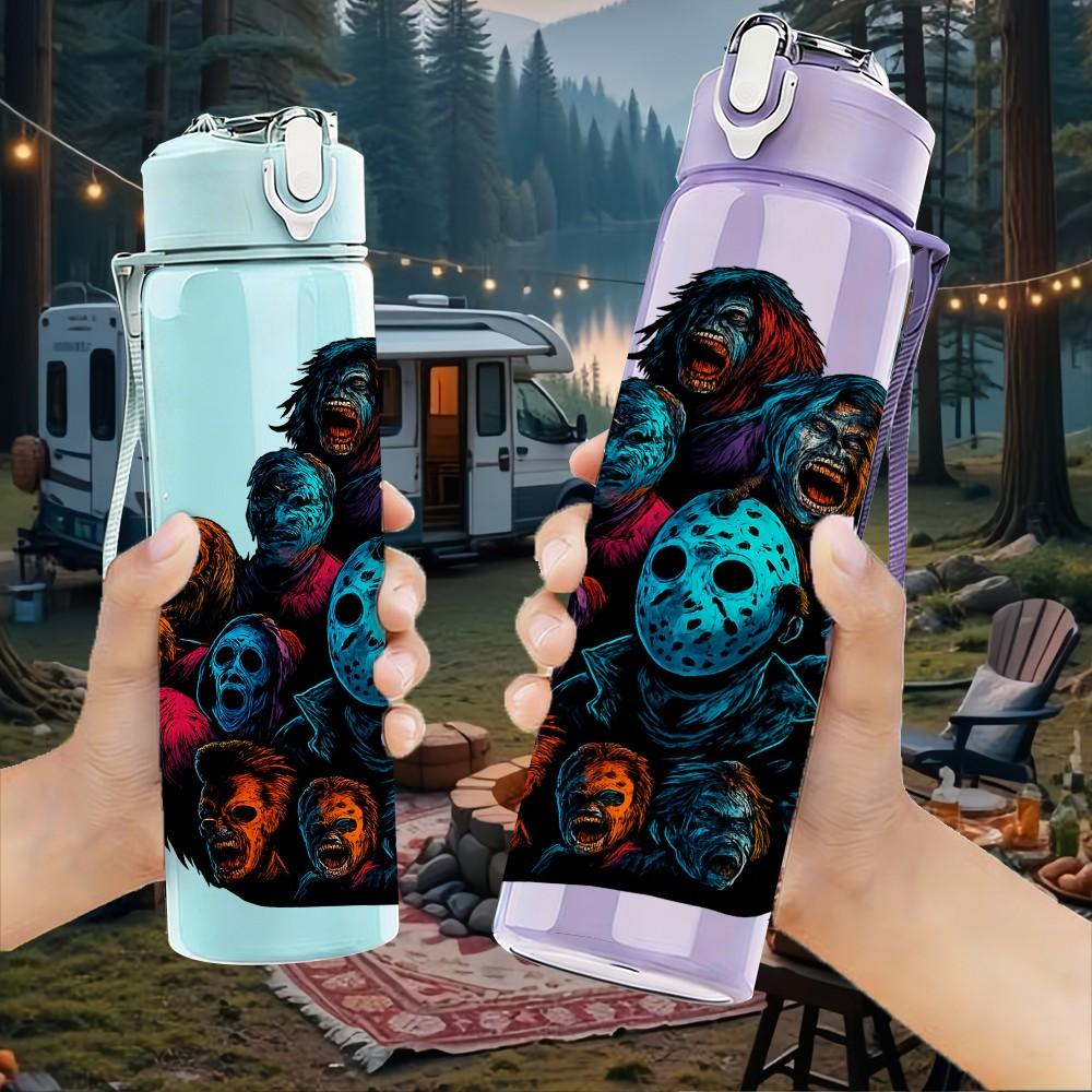 1PC Colorful Skull Cluster Art 750ml Color Plastic Sports Water Bottle Leakproof Flip Straw Lid Suitable for Sports Office Home Use