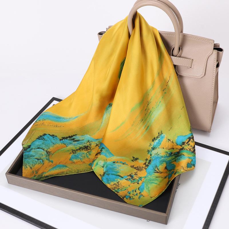 Spring and Summer Silk Scarf Women's 71 Simulation Silk Square Scarf Green Butterfly Decorative Scarf Neck Professional Scarf Thin Scarf