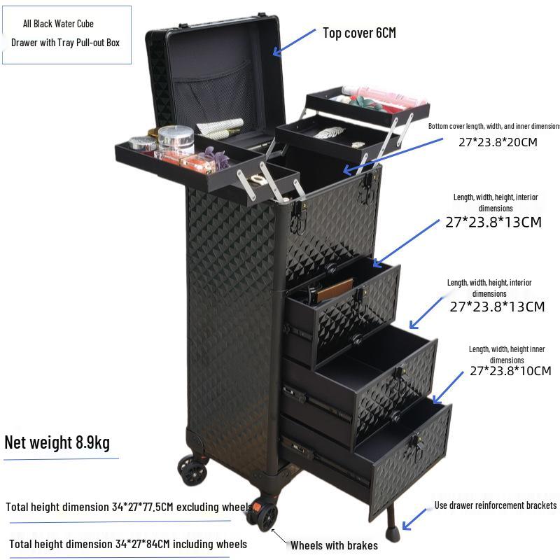 Multi-layer Wheeled Makeup & Nail Art Toolbox with Drawer
