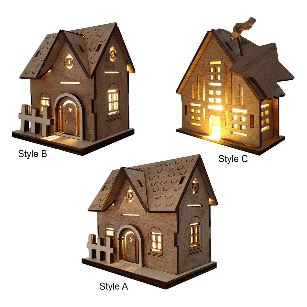 Light up rustic, illuminated Christmas wooden house for home table celebration