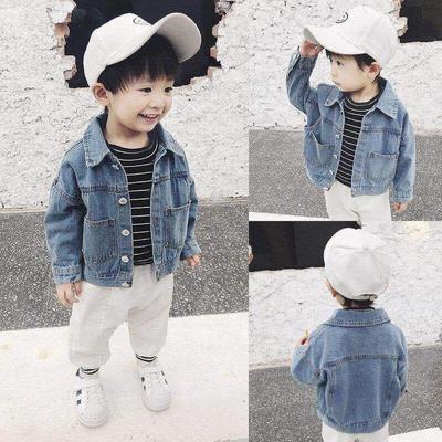 Kids Spring Fashion Denim Jacket Coat Single Breast Boys Jacket Turn Down Collar Outfit