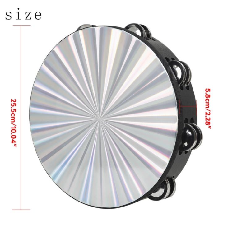 Metal Bells Hand Held Percussion Drum with Ergonomic Handle Grip 8/10Inch Double Row Tambourine Round Musical Tambourine