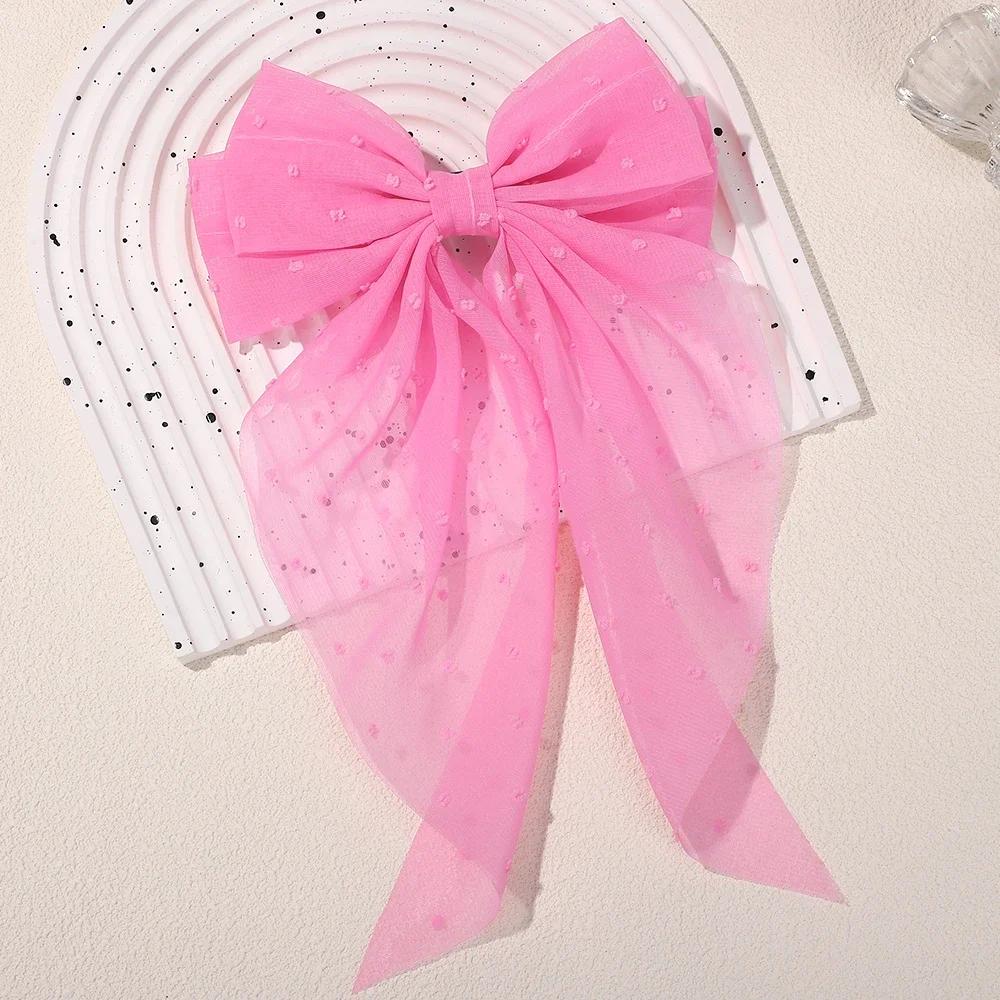 LOVEKIKI 1PCS Girls Long Big Bow Float Satin Clips Back Head Hair Clip 6inch Bow Polka Dot Temperament Elegant Hair Accessories