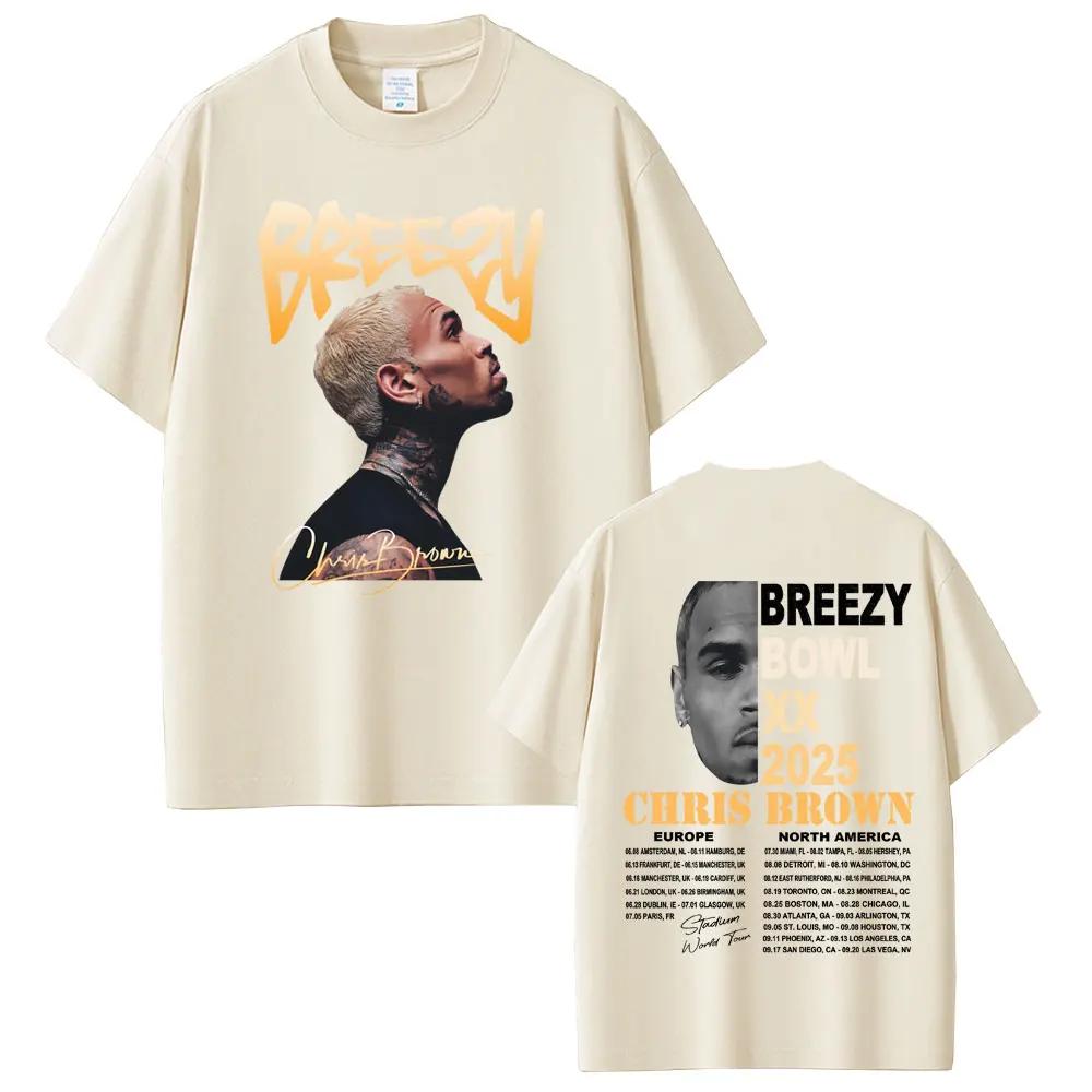Rapper Chris Brown Breezy Bowl XX Tour 2025 Tshirt Unisex Women Hip Hop Fashion Oversized Short Sleeve T Shirts Streetwear Unisex