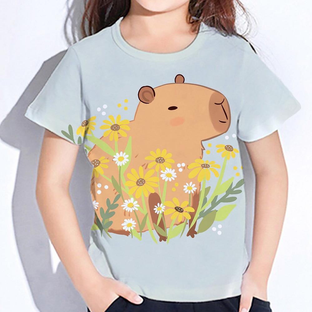 Teen Girl Clothes Summer Short Sleeve Capybara Kawaii T-Shirt for Girls Years Kids Tops 3D Graphic Tshirts Fashion Tees