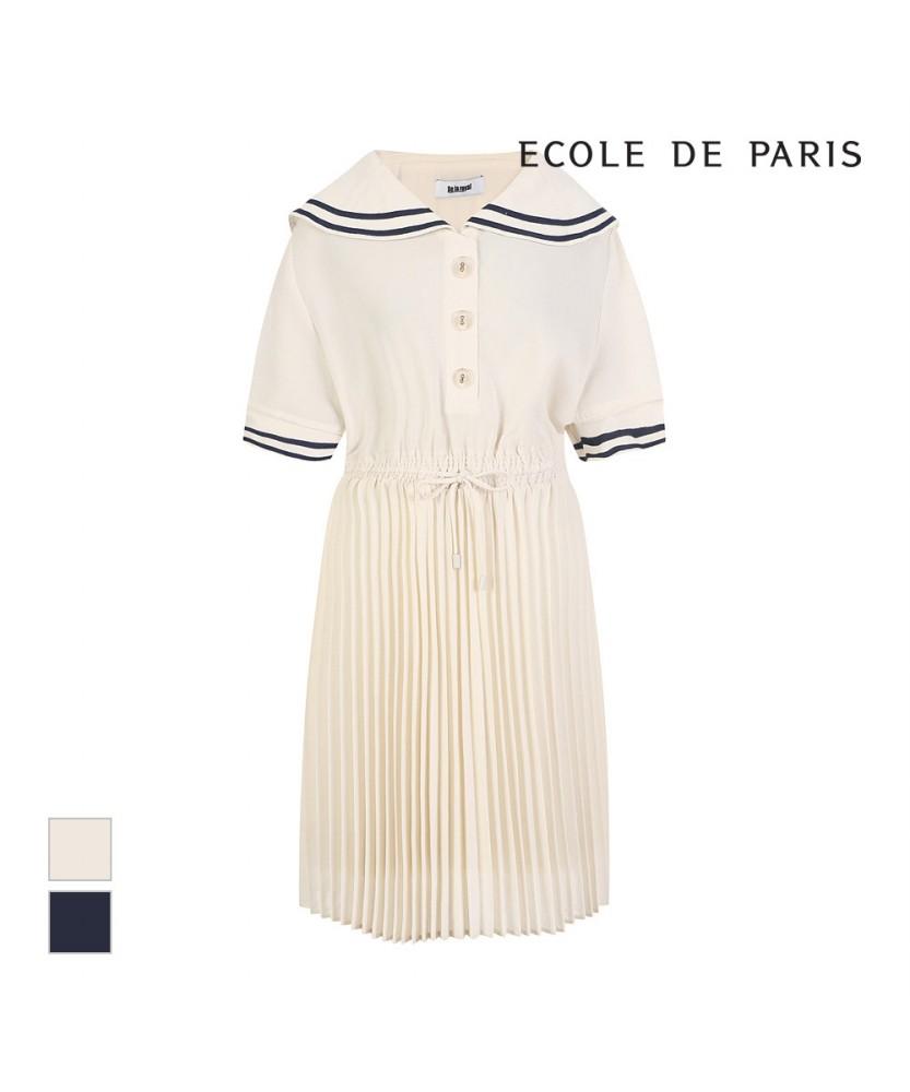 ECOLEDEPARIS Sailor Collar Pleated Dress_Rb36Wocm34Z