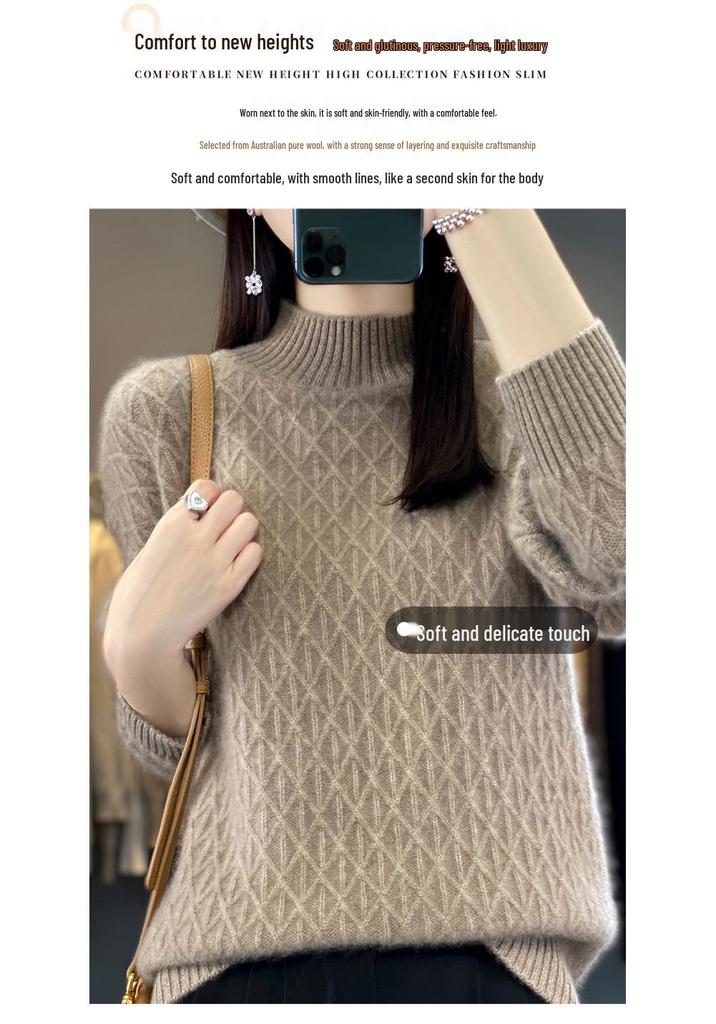 Women's Thick Knit Half-High Collar Sweater - 2024 New Autumn/Winter Collection, Versatile and Loose Fit Wool Sweater