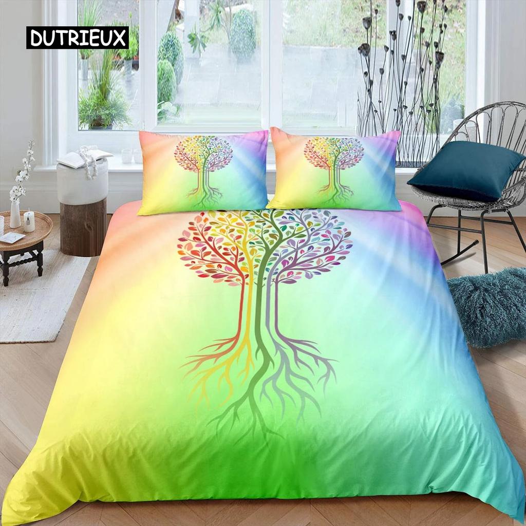 Tree of Life Duvet Cover Set Natural Scenery Bedding Set Botanical Branches Comforter Cover Autumn Leaves King Size Quilt Cover