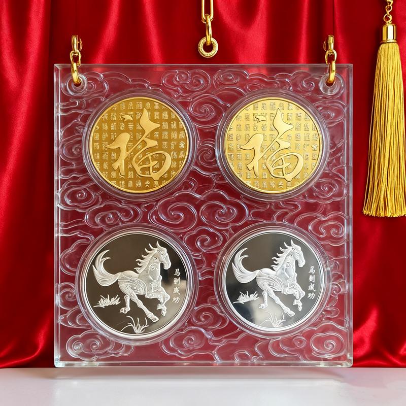 1 st 40 mm Metallsamling 2026 Kinesiska nyåret Guld Souvenir Mynt Lyckodjur Häst Samlar Mynt Silver Utmaningsmynt