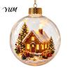 Transparent Christmas Tree Decor 3D Acrylic Faux Crystal Ball Ornament, Lighted Reindeer Sleigh Luminous Ornaments Snow Scene Hanging for Tree,
