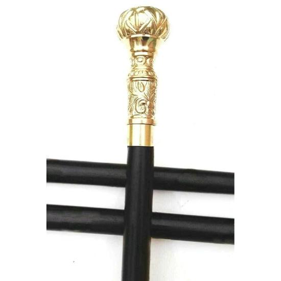 Vintage Viktorianischer Gehstock Antik Messing Schwarz Holz Gehstock Designer Griff