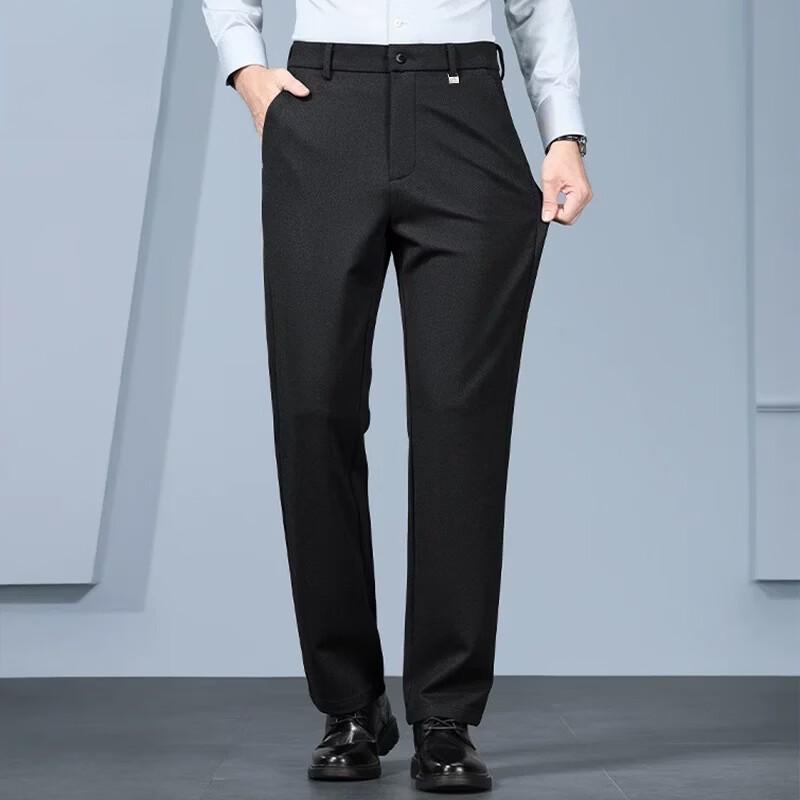 LRT Men's Wool-Blend Business Casual Straight-Leg Trousers