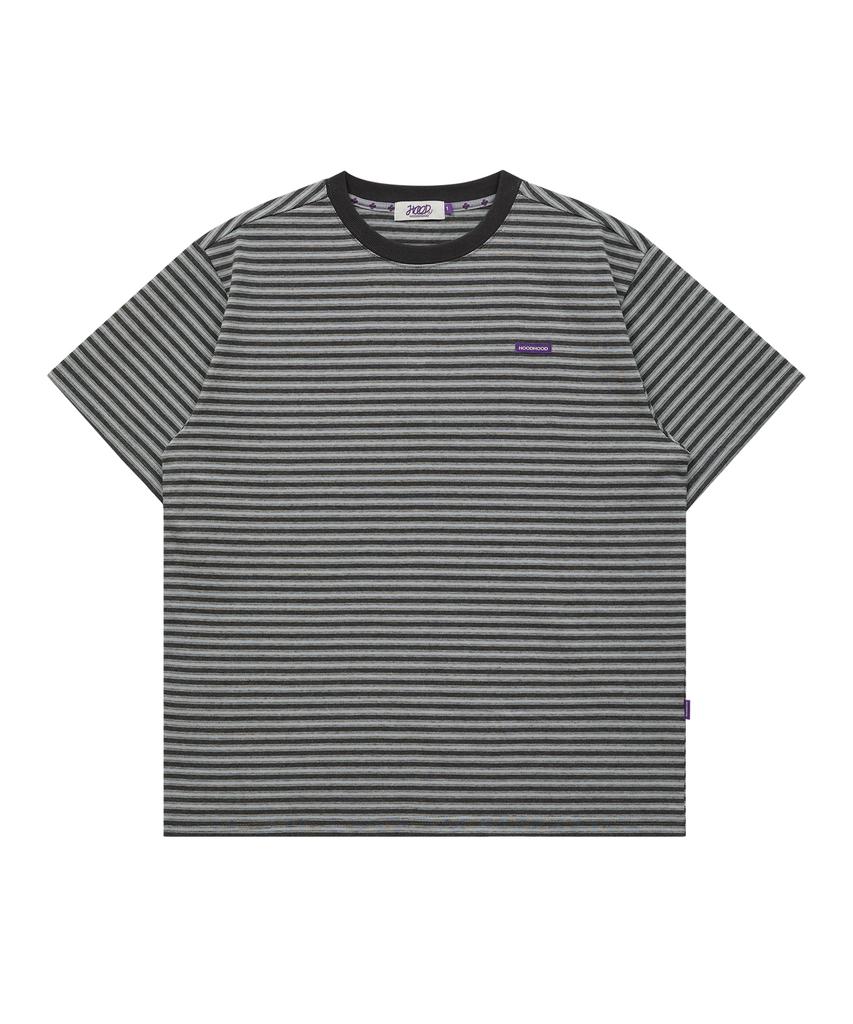 HOODHOOD Logo Stripe Short Sleeve T-Shirt Gray