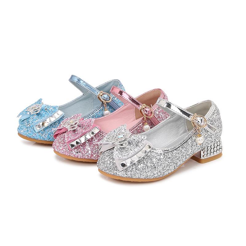 Children's high heels spring and autumn girls princess shoes little girl single shoes baby leather shoes sequins Elsa fashion