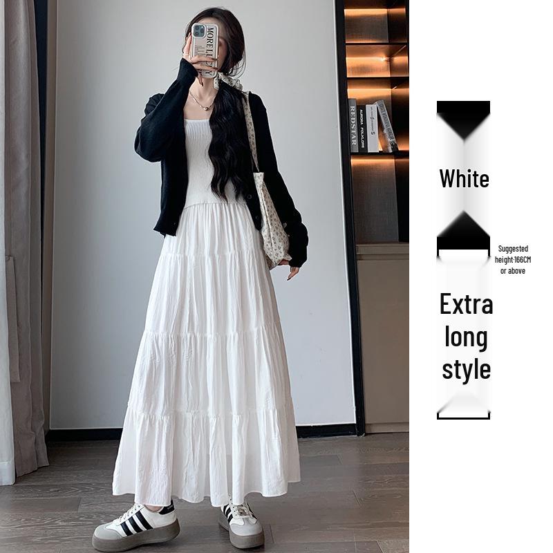 Women's White High-Waist A-line Long Skirt - 2026 Spring/Autumn Collection