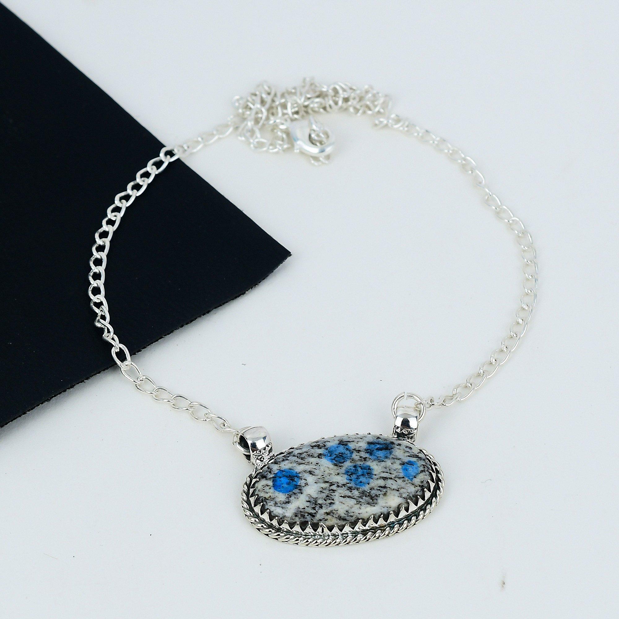 K2 Азурит Драгоценный Камень Ручной Работы Стерлингового Серебра 925 Ожерелье Натуральный — фото 2