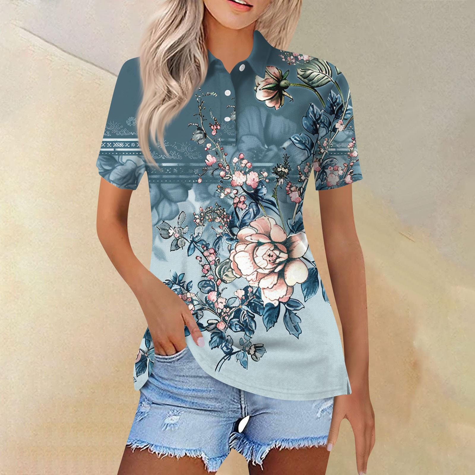 

Женская модная повседневная рубашка с отворотом и коротким рукавом с принтом, женские топы на пуговицах XL синий