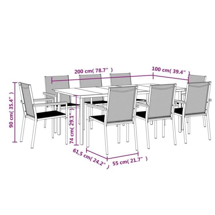 VidaXL Garden Dining Set 9 Pcs Black Textilene and Steel 3187048