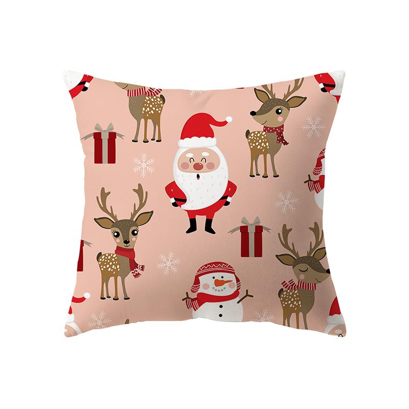 Cute Elk Christmas Theme Print Pattern Cushion Cover Home Living Room Sofa Decoration Square Polyester Pillow Pillow Cover