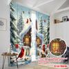 2pcs,2D Plane Printing Minimalist Curtains Christmas Snow and Animals Polyester Woven (without Rod) Home Decor Perfect for