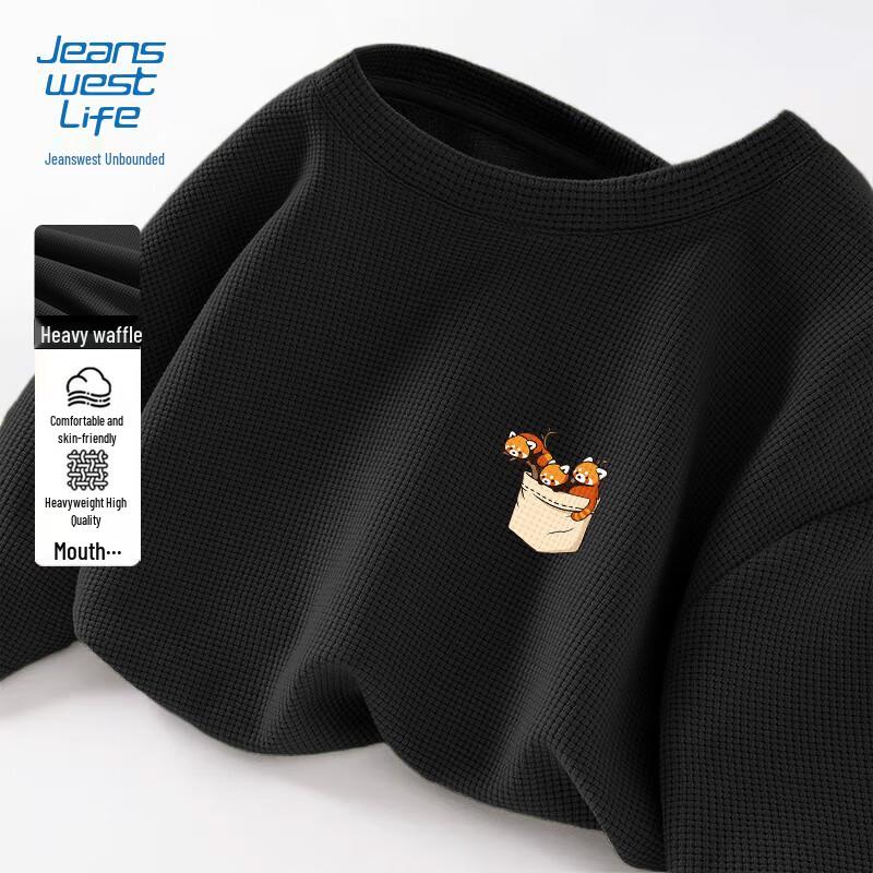 JEANSWEST LIFE Men s Waffle Knit Long Sleeve Tee with Panda Design L