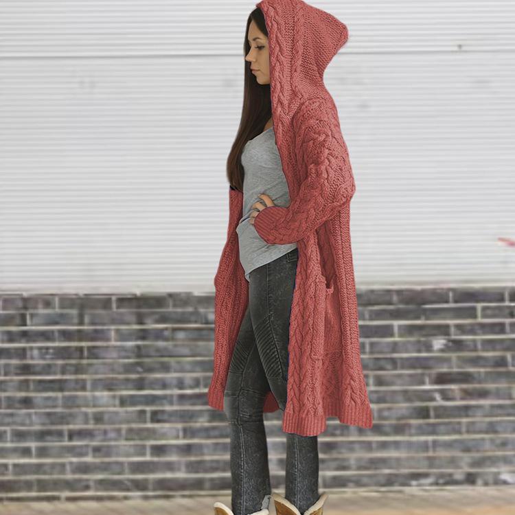 Autumn/Winter 2025 Women's Hooded Cardigan with Pockets - European and American Style Knitted Sweater