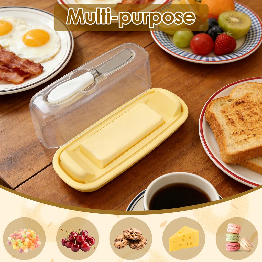 Mantequera con Tapa para Encimera Transparente Bandeja Portamantequilla con Cuchillo Mantener Fresco Cocina Refrigerador Horneado