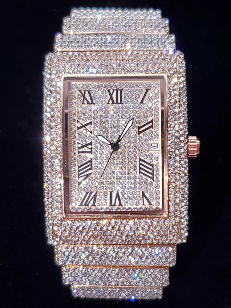 FQU3 Gold Men's Watches Rectangle Dial Luxury Diamond Fashion Big Wristwatches Luminous Point Iced Quartz Watch For Men Dropshipping