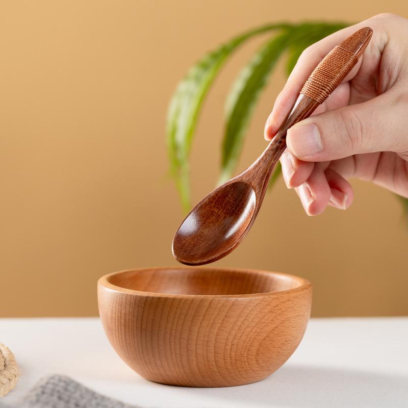 Linguriță mică de lemn Utensil Instrument Orez Supă Linguriță Lingură de desert Amestecare cafea Înghețată