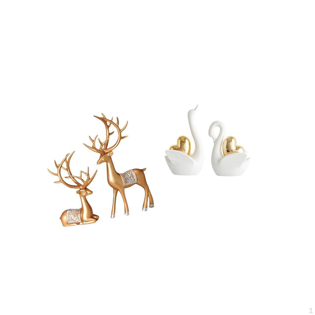Elegant European Reindeer And Swan Figurines Set Unique Collectable Deer Sculptures for