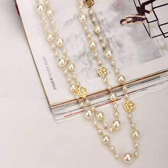 Camellia Pearl Sweater Necklace - Women's Long Pendant