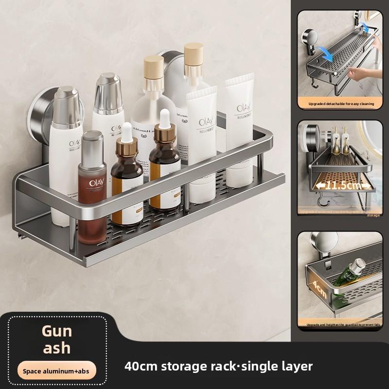 Wall Mount Bathroom Shelf With Suction Cups And Space Aluminum For Vanity Storage