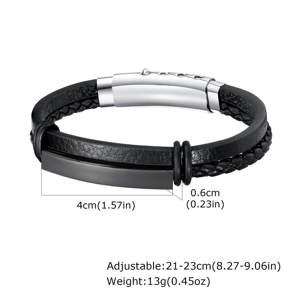 Mens Leather Bracelets Adjustable,Personalized Stainless Steel Bangle Multi Layer Learther Wristband,Gift for Father Dad Husband