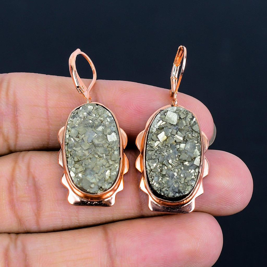 Pyrite Druzy Gemstone Handmade Copper Jewelry Amazing Earring For Her