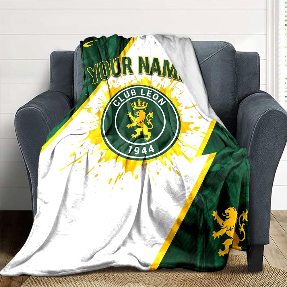 1pc Leon logo Blanket with Custom Name, Gift, for Men and Women, Soft Blanket, Good for Sofa Bed Couch Travel, Lightweight Flannel Blanket