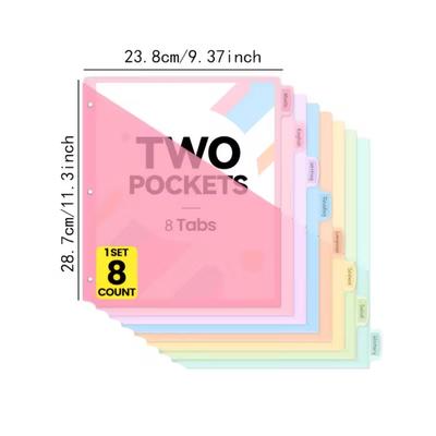 8pcs Dividers for 3 Ring Binder Dividers with Pocket for US Letter Size Binder Dividers for Office School Home File Folders