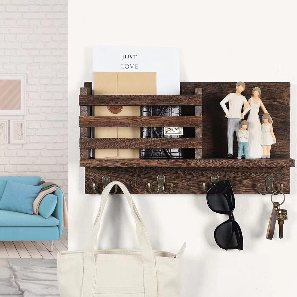 Thickening Mail Organizer Wood Wall Mount Home Decor Entryway Organizer  Hallway Style-B