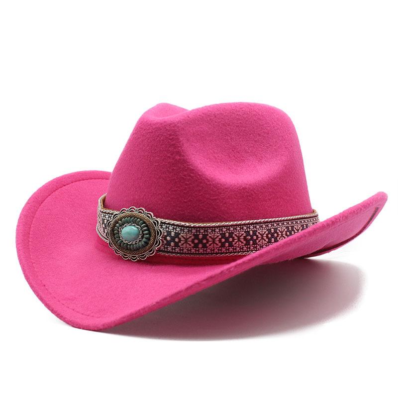 Ethnic Style Western Cowboy Hat Minority Tibetan Top Hat Prairie Crimped Woolen Felt Hat Jazz Hat