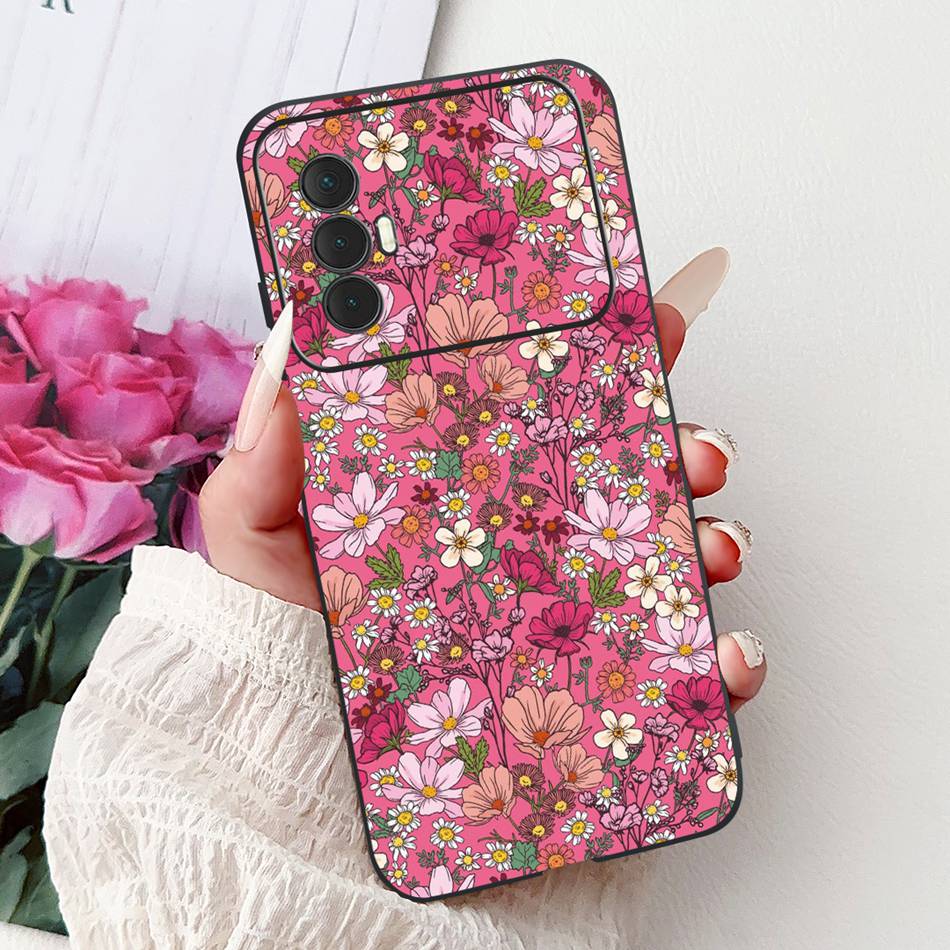 For Tecno Spark 8 Pro 8T 8P Elegant Floral Cat Phone Case For Tecno Spark8 8T 8P 8Pro Black Silicone Soft TPU Cases Bumpers