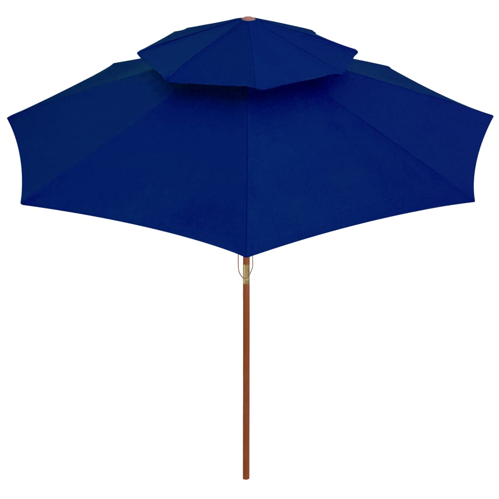 Double Canopy Sun Umbrella with Wooden Pole Blue 270 Cm