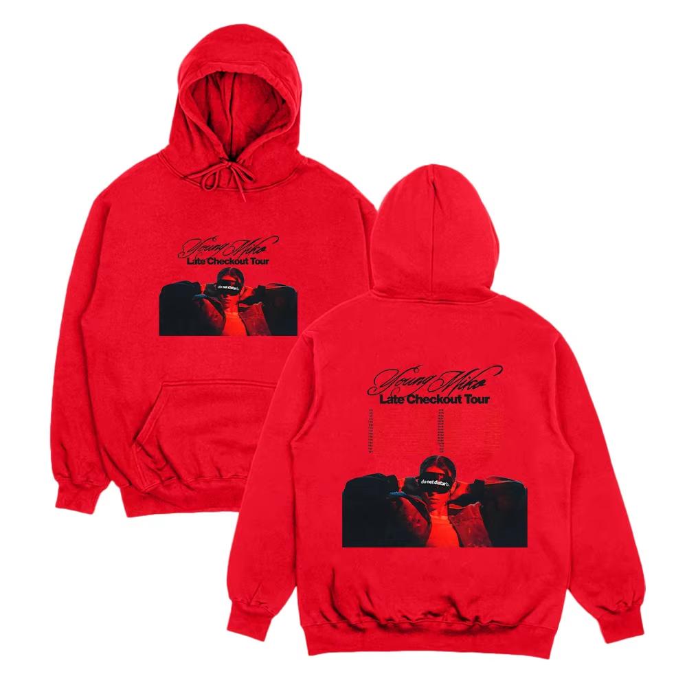 Jonge Miko Late Checkout Tour Grafische Print Hoodies Mannen Vrouwen Jonge Miko Late Checkout Tour Sweatshirts Oversized Pullover
