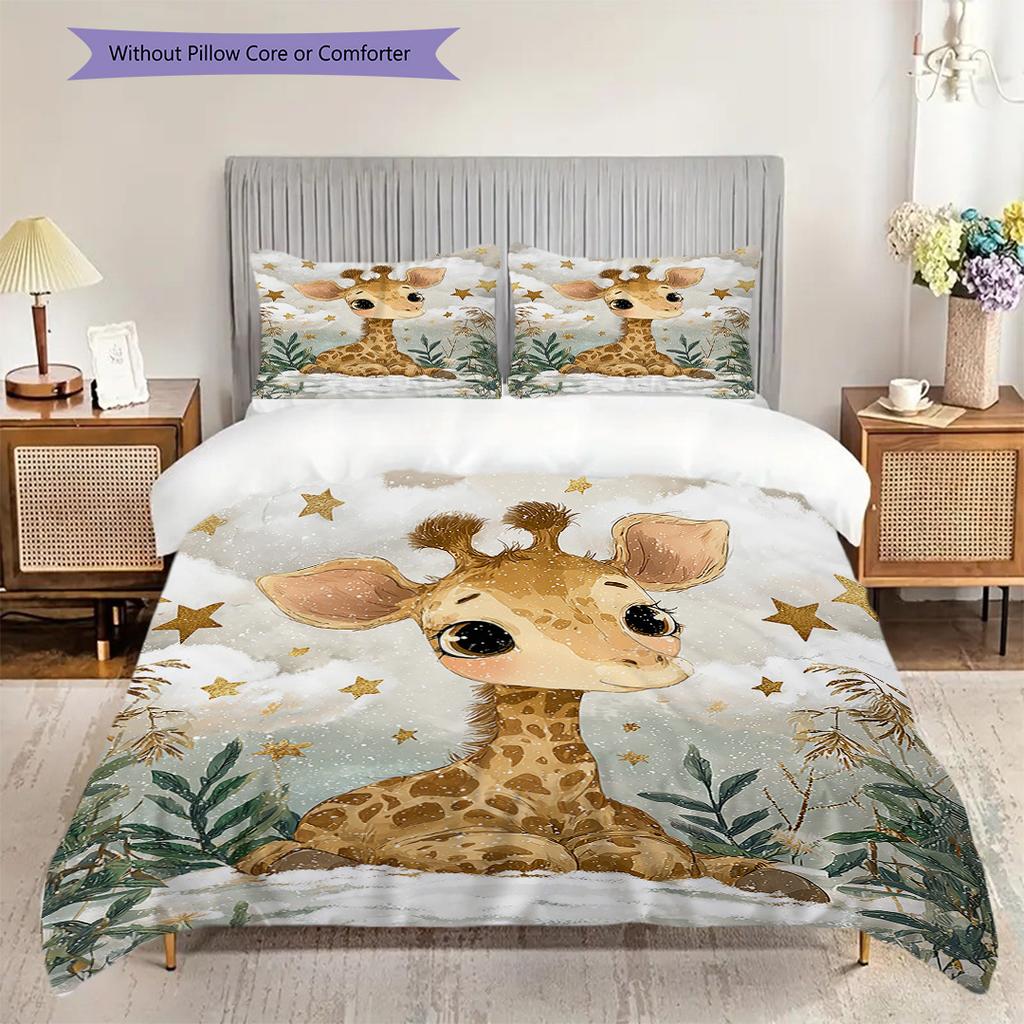 Giraffe Pattern Bedding Quilt Set Quilt Cover Pillowcase Home Decoration Birthday Gift (1 * duvet cover + 2 * pillowcase, without core)