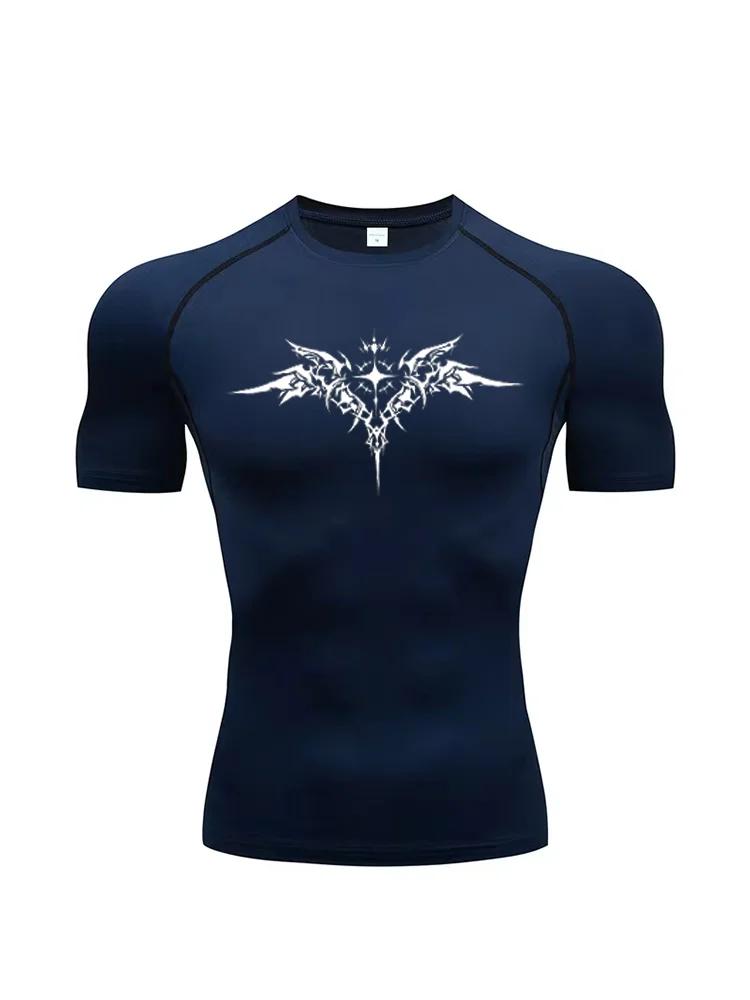 Men Tight Fitting T-shirt for Fitness Running Sportser Fitness Stretch Sweat Absorbing Fast Drying Summer Jogging Sweat Absorbing Tight Fit Top