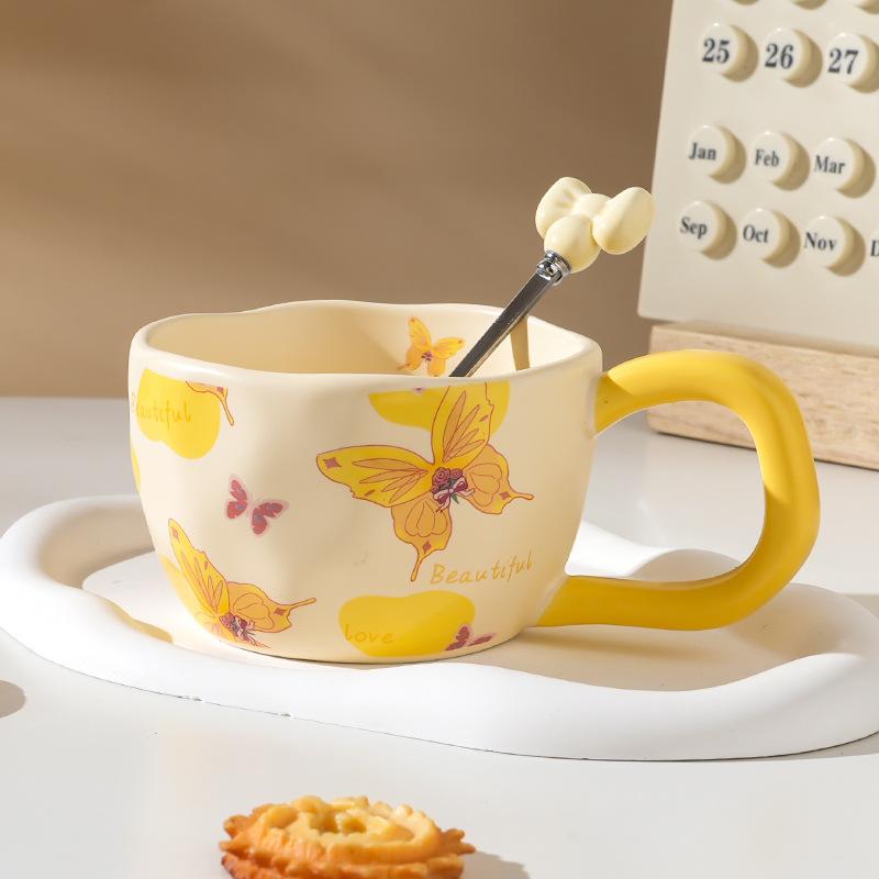 High Value Ins Style Ceramic Cup with Spoon Creative Household Couple Water Cup Gift Box Souvenir High End Sense Mug
