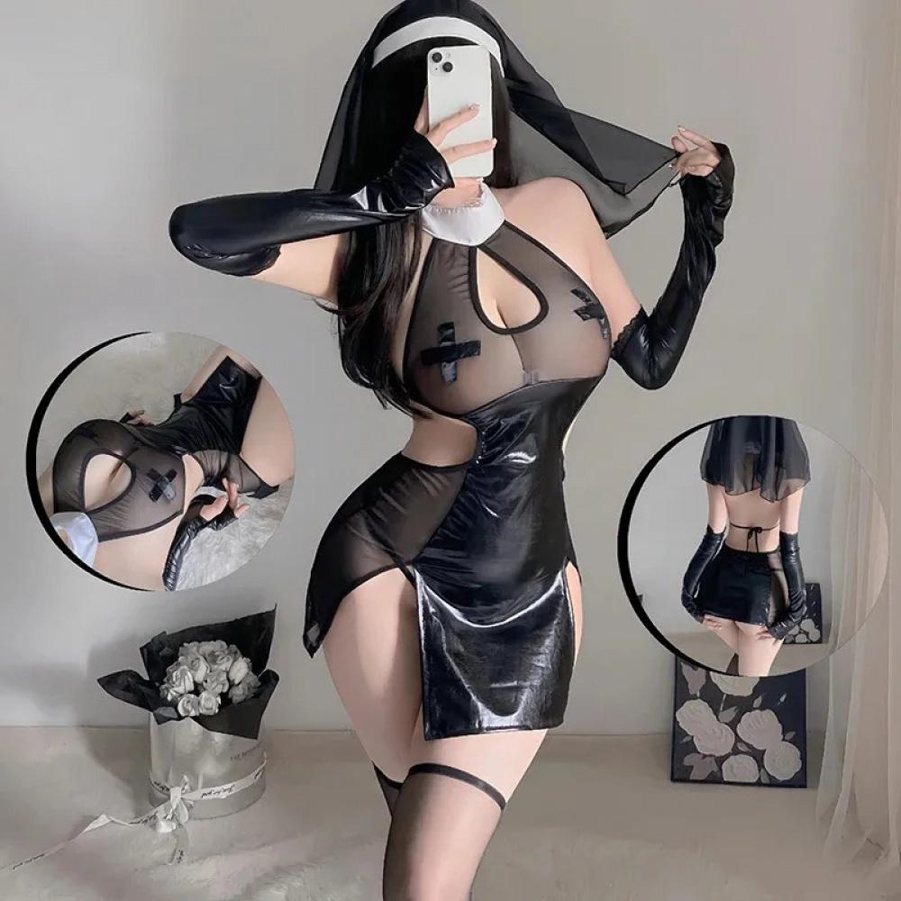 Hot Porn Sexy Lingerie Women Cosplay Lolita Outfit Crotchless Underwear French Apron Nun Maid Dress Uniform Erotic Costumes