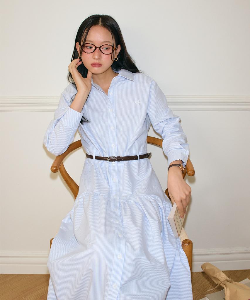 Salon De Yon Flare Long Shirt Dress_ Blue Stripe
