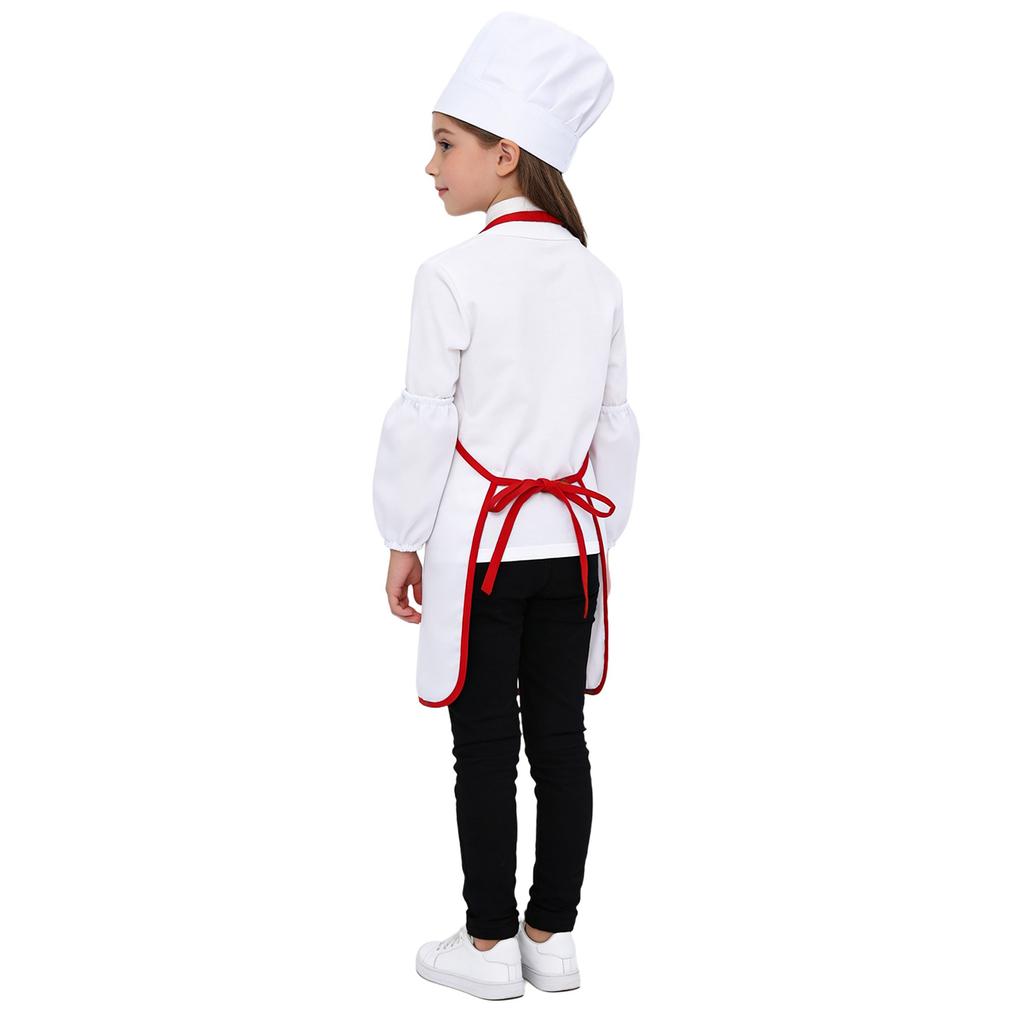 Children‘s Cooking Apron Set 3Pieces: Elastic Band Chef Hat, Oversleeves & Bib Apron with Pocket for Mess-Free Baking
