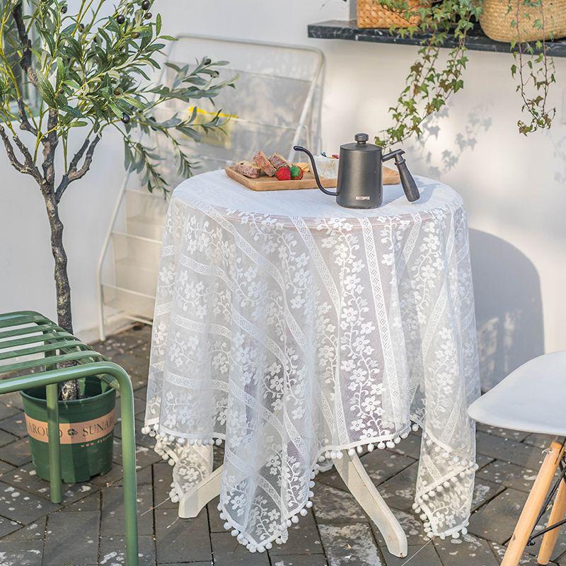 Dining Table Cloth Transparent Lace Hollow Photo Background Girl French Round Coffee Table Garden Tassel